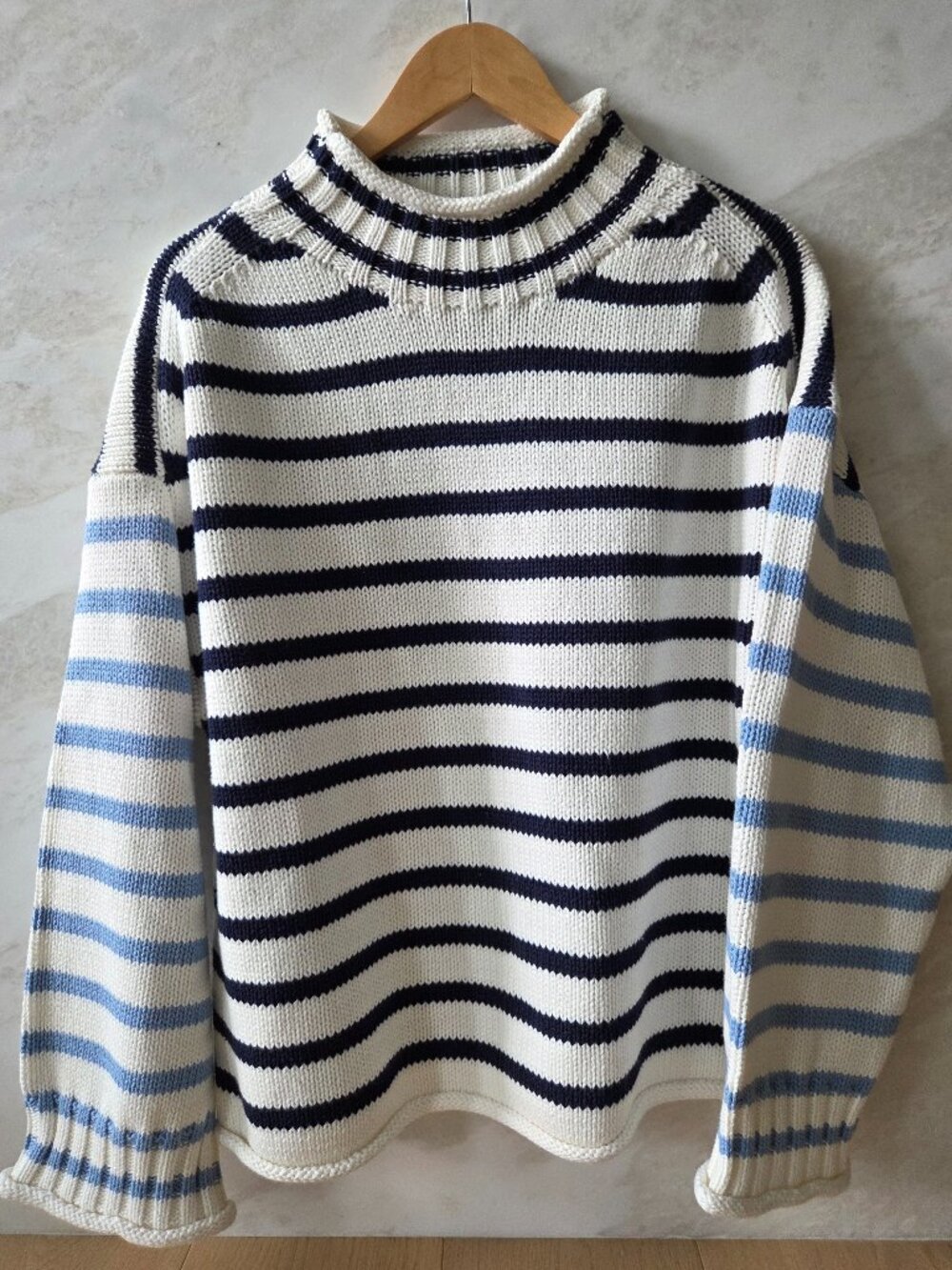 NWT Jcrew 2025 Rollneck™ sweater in stripe IVORY NAVY BLUE MIST M